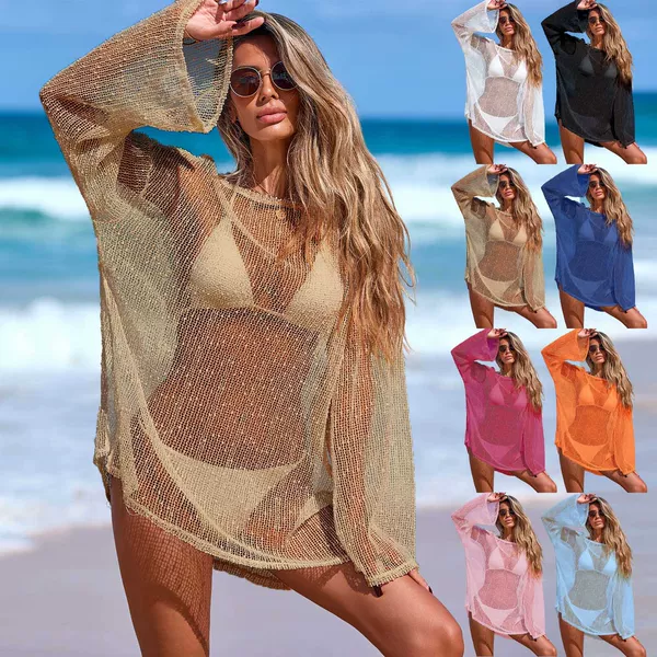 Hollow-Out Glitter Woven Snowflake Embellished 2026 European and American Cross-Border Beach Dress Sun Protection Clothing Off-Shoulder Bikini Cover-Up