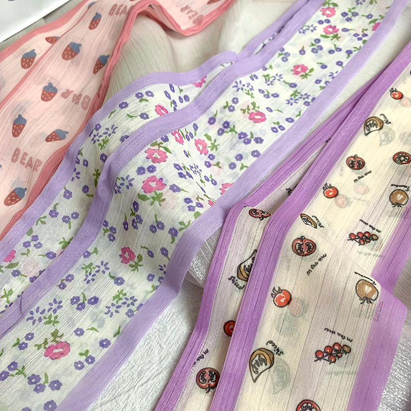 Pañuelo de seda pequeño largo francés de verano, cinturón de pelo floral pequeño, paquete de cabello trenzado, bufanda de cinta fina de gasa