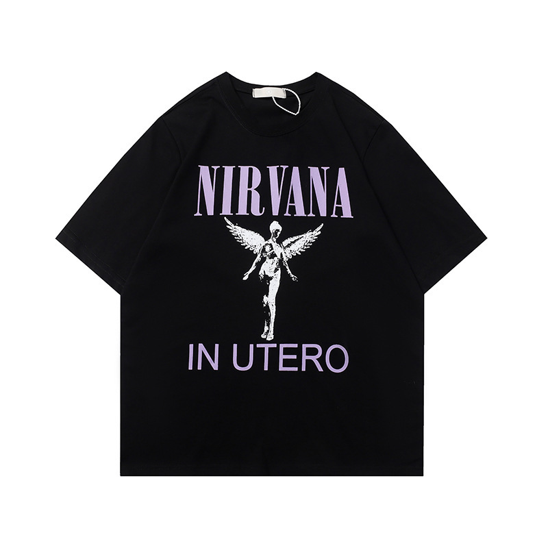 Heavy Metal Rock Band NIRVANA Nirvana Angel Print Short Sleeve European and American Hip Hop Summer Loose plus size T-Shirt