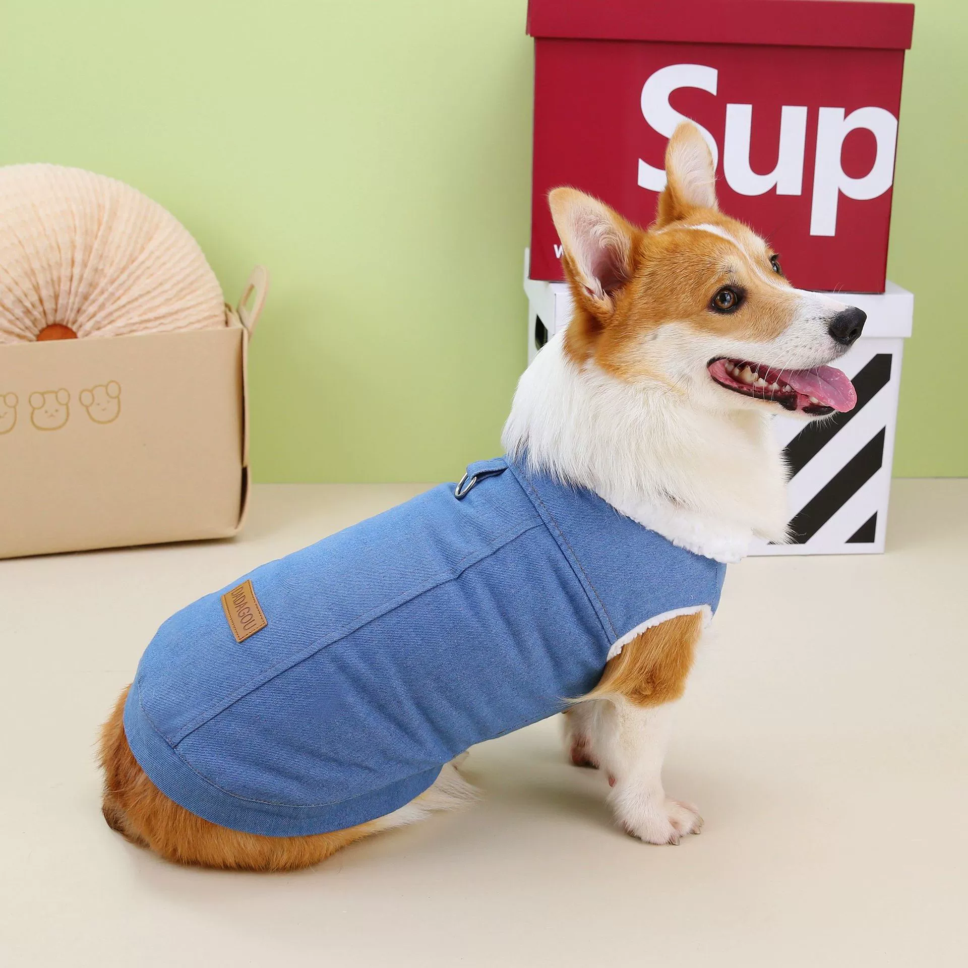 Колбаса корги, одежда для больших собак, осень и зима, новая одежда на коротких ножках для домашних животных, 23 джинсовая одежда корги с хлопковой подкладкой
