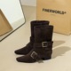 9625-1 Classic Retro Western Knight Boots Belt Buckle Thick Heel Square Head Suede Fashion Short Boots Medium Boots for Women