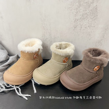 经典外翻兔毛装饰三色款磨砂皮保暖加厚雪地靴2025年冬款男女童鞋