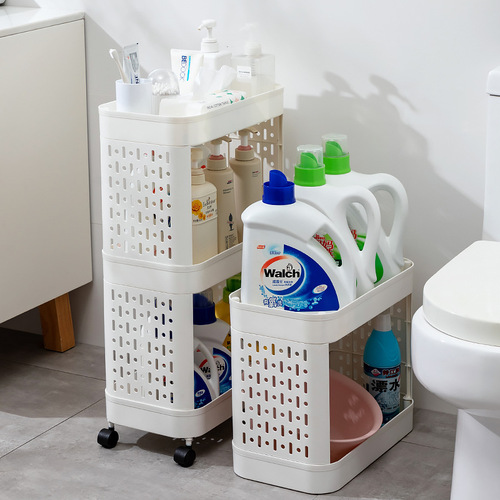Toilet bathroom storage rack sandwich multi-layer mobile bathroom storage rack floor finishing kitchen narrow gap trolley