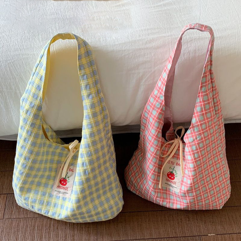 New Japanese-Style Fresh and Simple Plaid Fashion Handbag, Large-Capacity Canvas Bag for Students, Lunch Bag for Women New Japanese-Style Fresh and Simple Plaid Fashion Handbag, Large-Capacity Canvas Bag for Students, Lunch Bag for Women