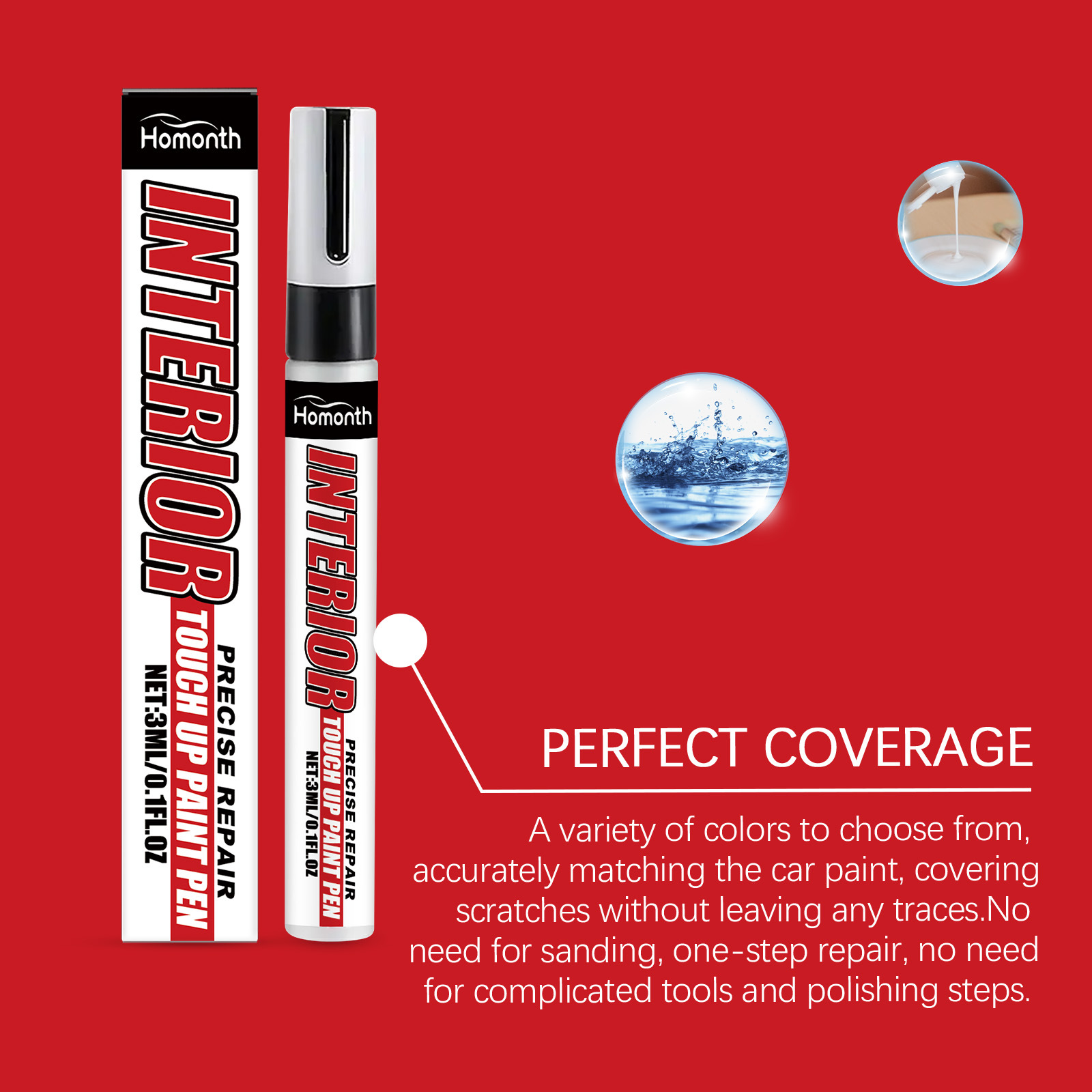 HOMONTH Car Touch-Up Paint Pen, for Car Body Scratch Repair, Paint Renovation, and Color Touch-Up