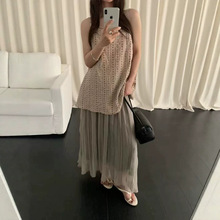 2026年复古风套装条纹气质吊带背心女夏季垂感百搭大摆裙两件套潮