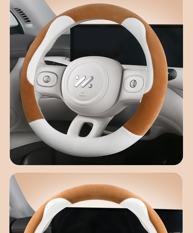 Wholesale Bear Ears Short Velvet Warm Winter New Car Handlebar Cover Feels Delicate and Comfortable Plush Steering Wheel Cover