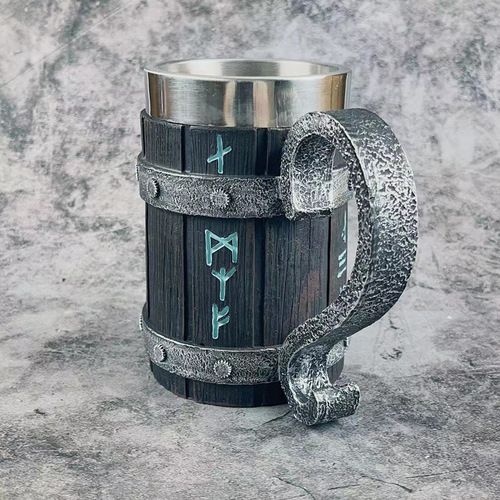 New 304 resin stainless steel barrel beer mug personalized bamboo barrel mug large capacity bar mug