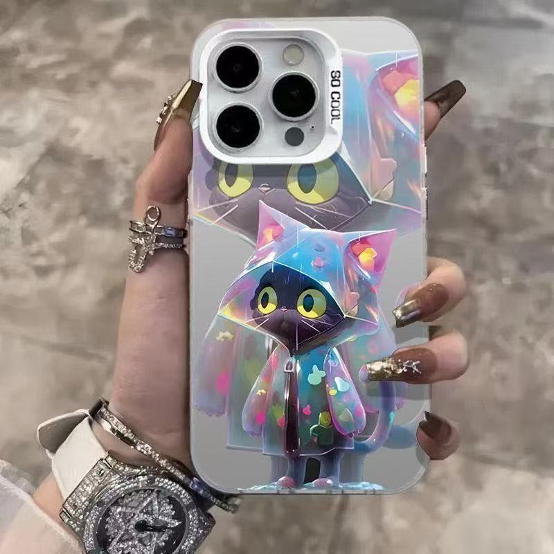 Raincoat Black Cat New Model Suitable for Apple 16Promax/15/14/13 Mobile Phone Case Color Silver Frosted Xsmax Hard Case
