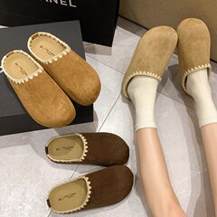 厚底休闲勃肯包头半拖鞋女2025秋季外穿懒人一脚蹬复古编制拖鞋女