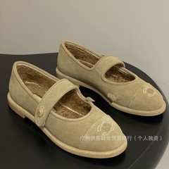 广州顶版2025新款小香风反绒圆头平底单鞋羊毛时尚保暖玛丽珍鞋女