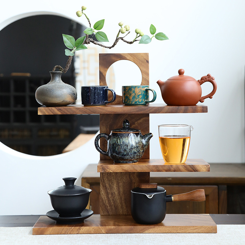 Accesorios de mesa de madera para ceremonias de té estantería de almacenamiento cosméticos mesa de té de cocina de acabado de artículos diversos estantes de almacenamiento de tazas estantes de capas