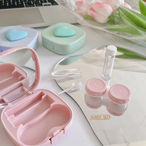 Japanese simple contact lens box INS style girly heart cute contact lens box loving portable care companion box