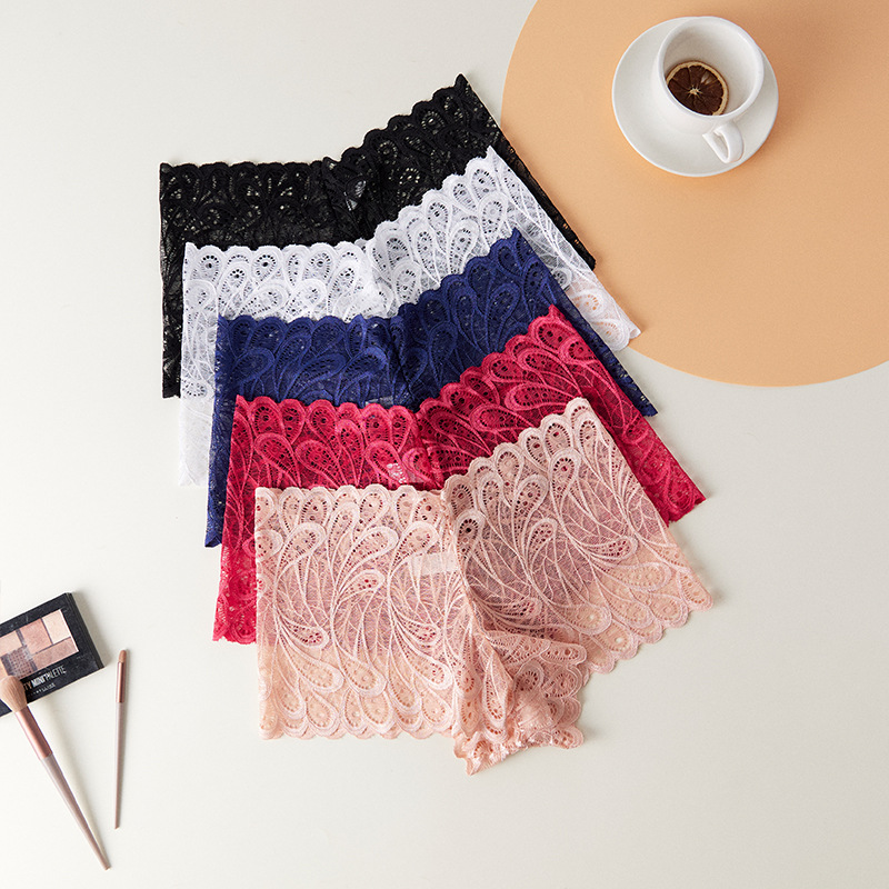 Pantalones de encaje sexy de mujer hueco encantador seductoras pantalones planos cómodos transpirables entrepierna de algodón de mujer