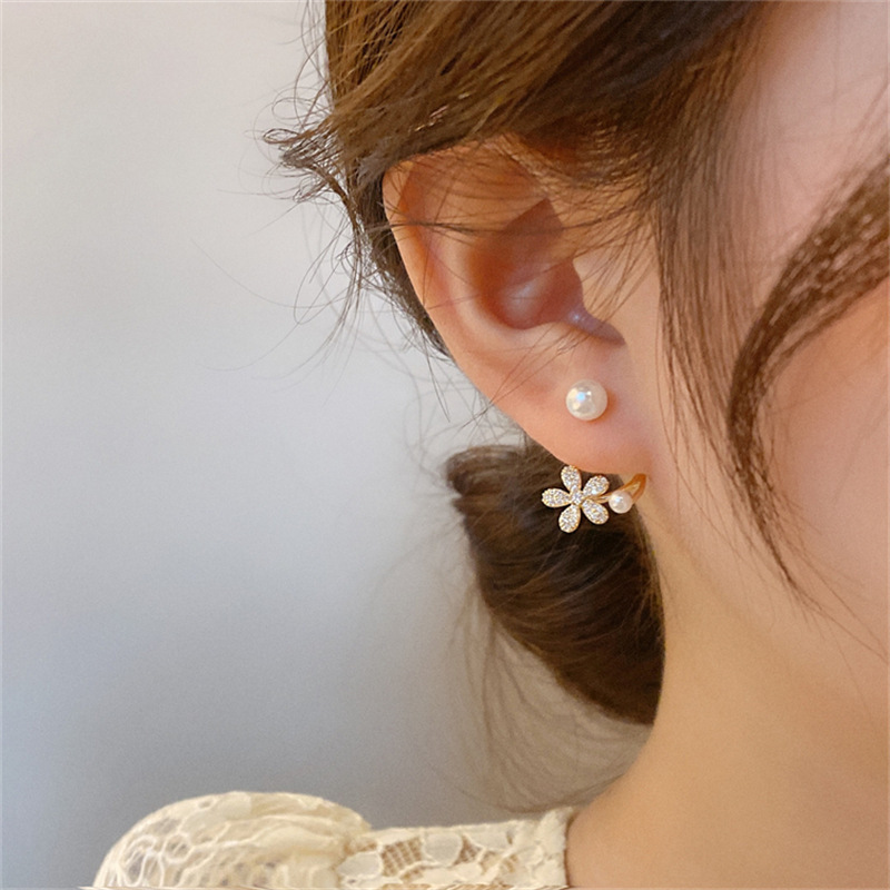 Alloy, Copper Chain Material Korean Style Star Metal Pearl Stud Earrings