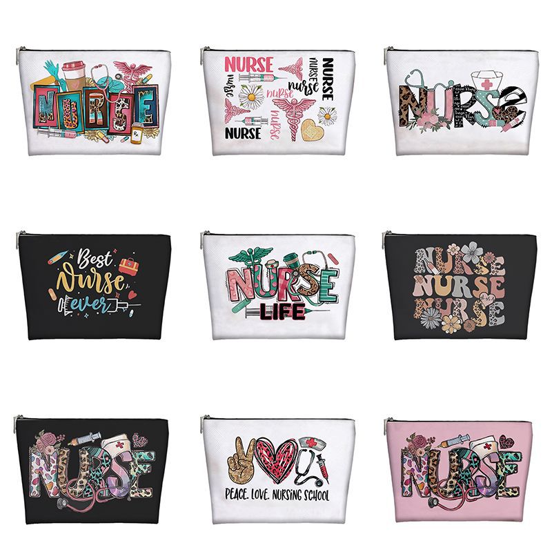 Nueva bolsa de maquillaje pu Amazon venta caliente bolsa de maquillaje de enfermería bolsa de mano bolsa de lavado bolsa de tela pequeña bolsa de almacenamiento