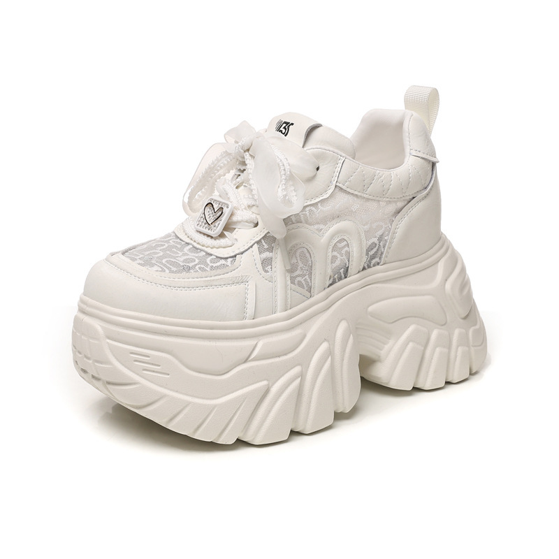 Giày sneaker nữ đế dày lưới thoáng khí phong cách daddy — màu hồng