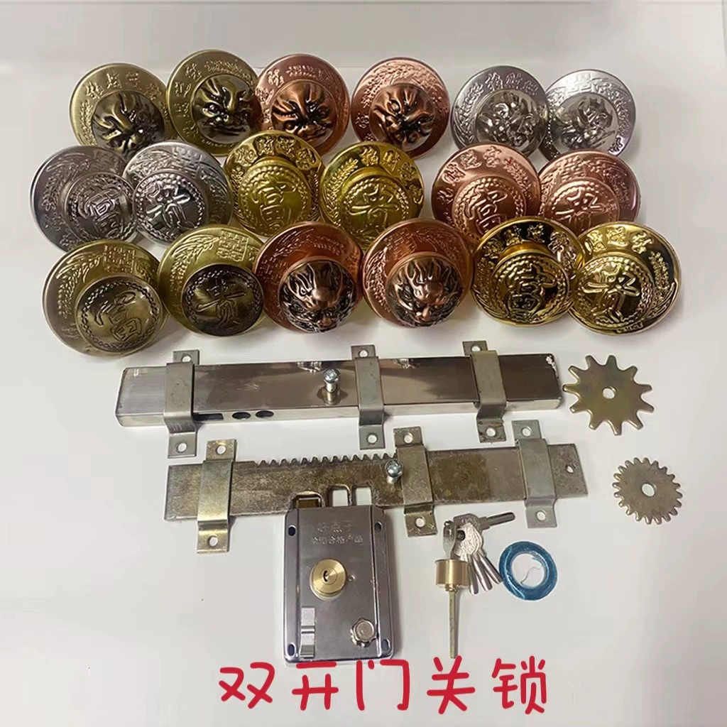 Винтажный большой деревянный дверной замок с шестерней и рейкой, двойной противоугонный замок, старинный деревянный дверной замок с ручкой.