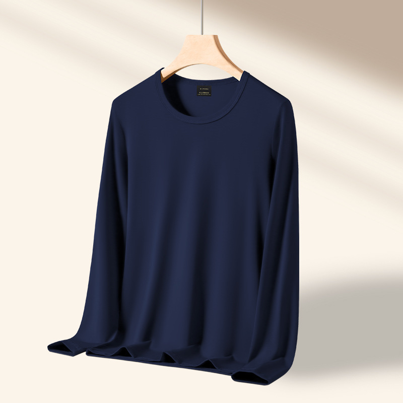 50番手シルク調モダール] メンズインナーシャツ 2025年新作 丸首 秋冬 長袖Tシャツ 薄手 おしゃれ|undefined