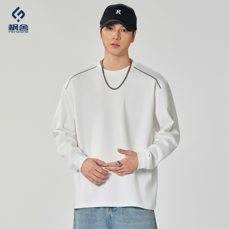 Maple House Men's Clothing / Long-sleeved T-shirt, round neck, loose fit, versatile casual base layer, new spring 2026 style.