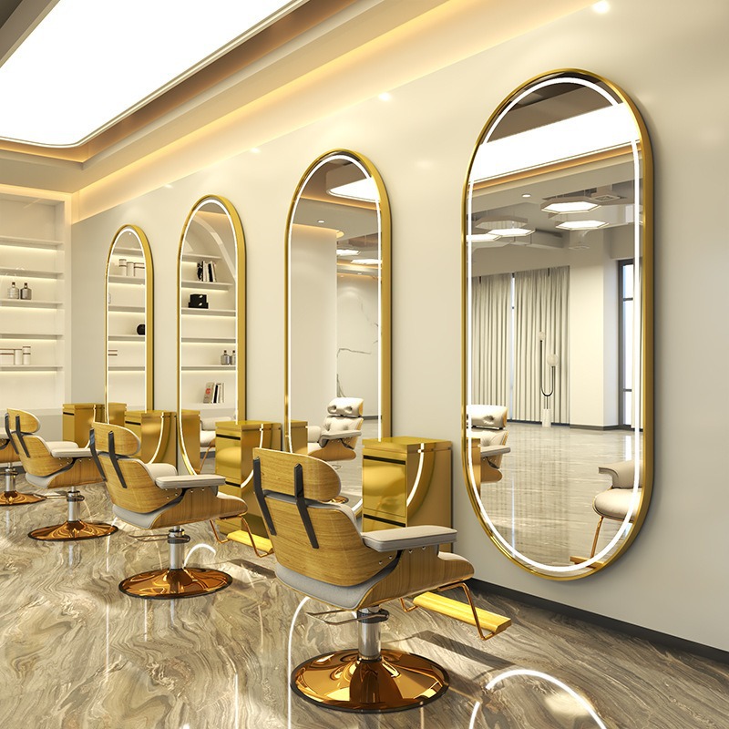 Espejo de peluquería en línea salón de peluquería espejo especial de peluquería unilateral colgado de pared pantalla táctil con lámpara de mesa de espejo de peluquería image 16