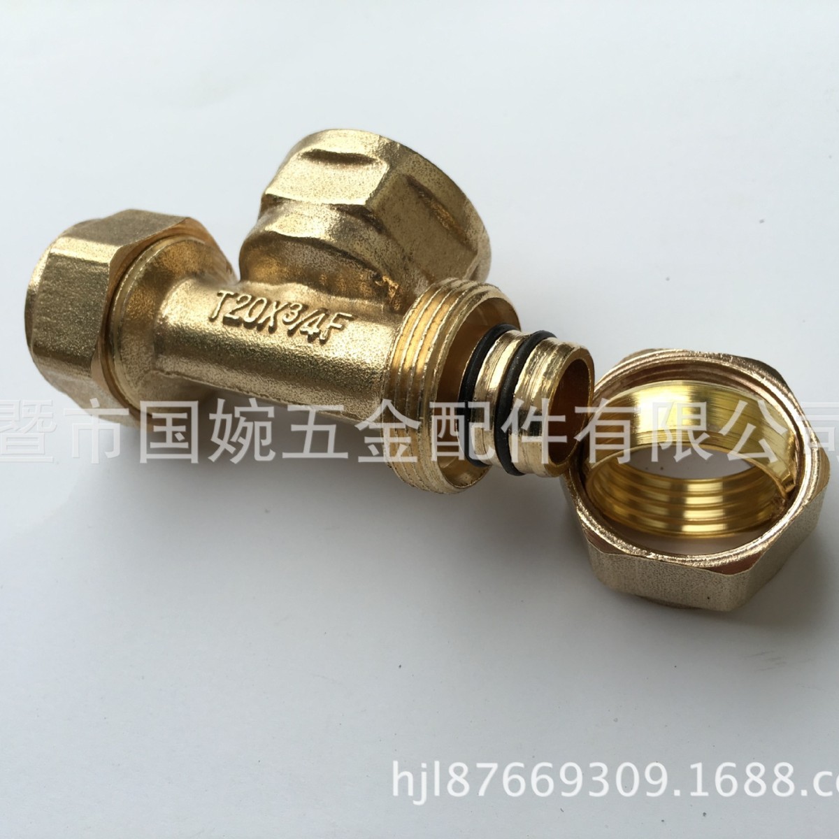 国巨T20*3/4F内丝三通 卡套式铜管件  铝塑管铜接头