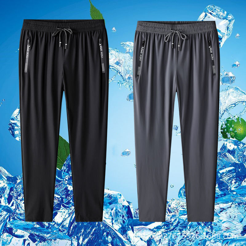 Pantalones de hielo para hombres de verano delgados elásticos transpirables rápidos secos rectos sueltos grandes pantalones de corredor al por mayor