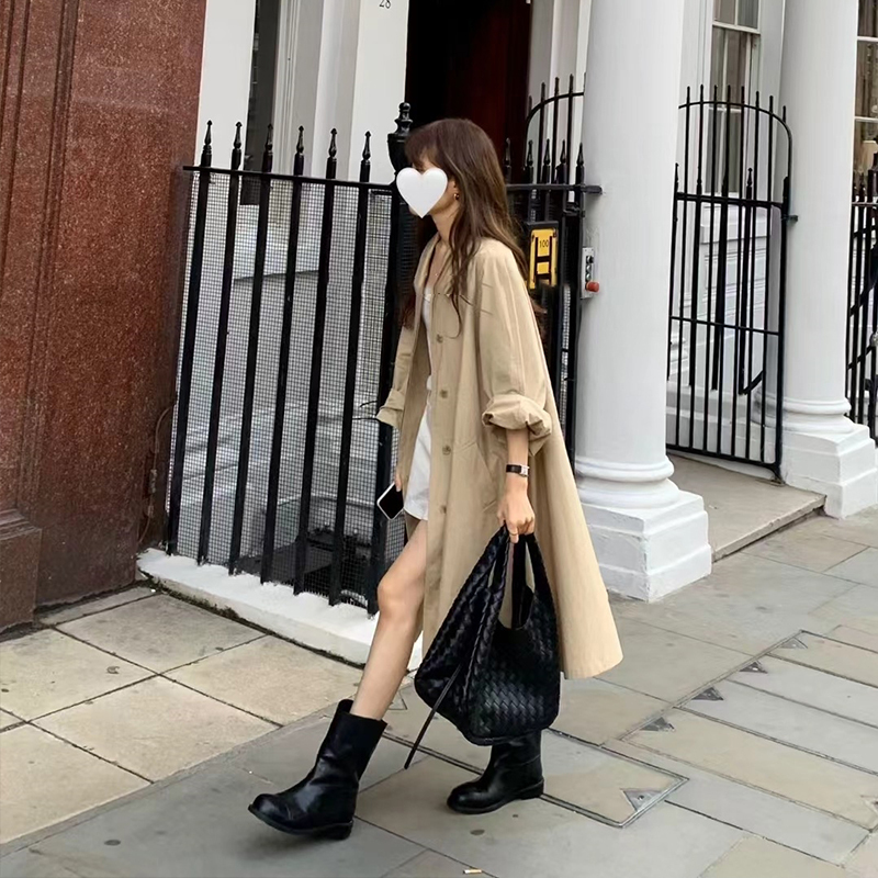 靴子女法式西部牛仔靴中筒靴女真皮拼圆头套脚低跟马丁靴|undefined
