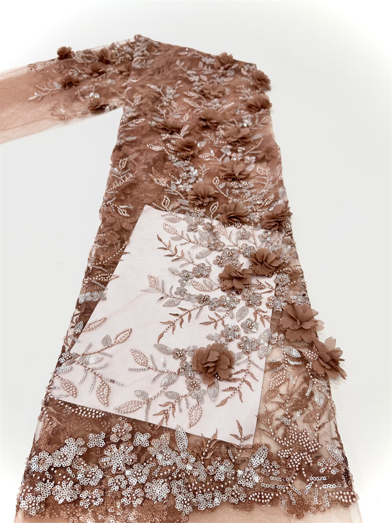 Bridal pura mano flor sequinilla tubo de perlas bordado tela de moda encaje vestido de boda vestido de tela