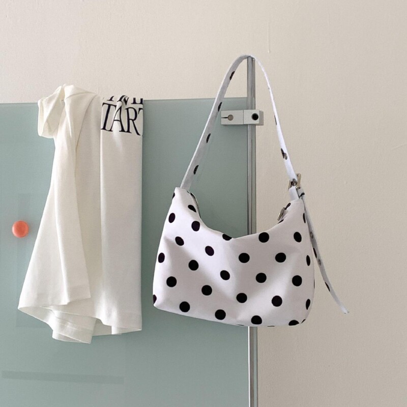 Commuter Shoulder Bag Women's 2025 New Niche Simple Full Print Black and White Wave Dot Rectangular All-match Nylon Small Bag