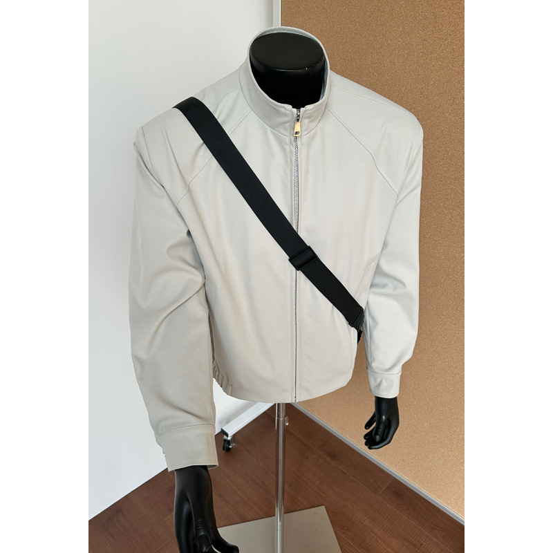 Cleanfit Deconstructed Three-proof For Men, Spring Trendy American-style Short Workwear Jacket With Stand-up Collar,_voghion.com