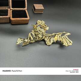 铜银材ins铜合金发夹金色盘发大号抓夹碎发几何K金几何线条刘海