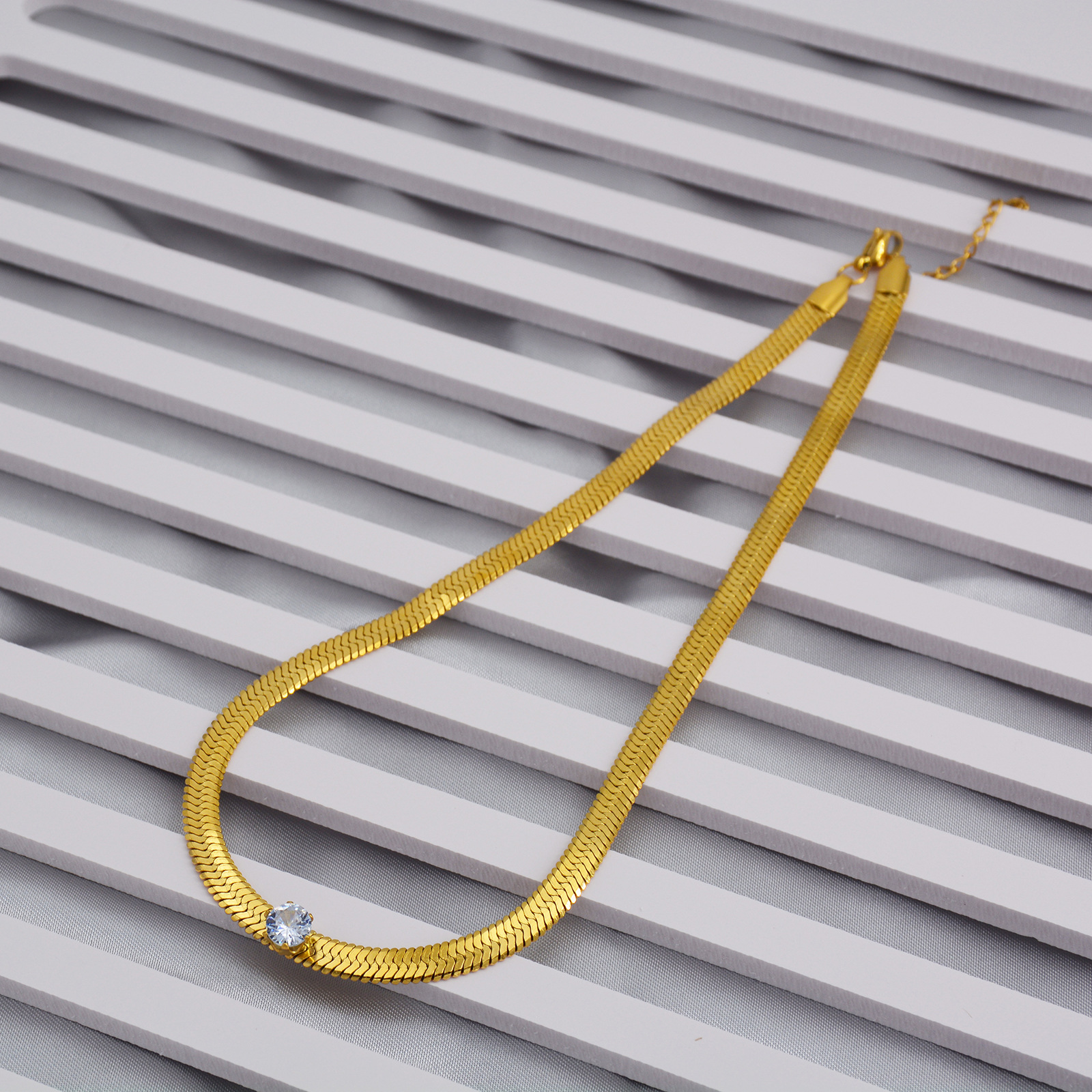 Fashion Geometric Stainless Steel Gold Plated Zircon Necklace