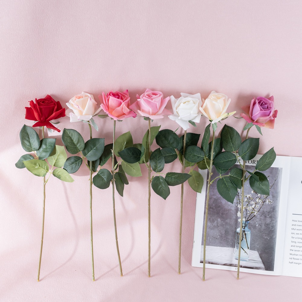 Home Decor Light Island Moist Touch Rose Bud Artificial Flower Hand Held Flower Rose Wall Artificial Flower MW60005