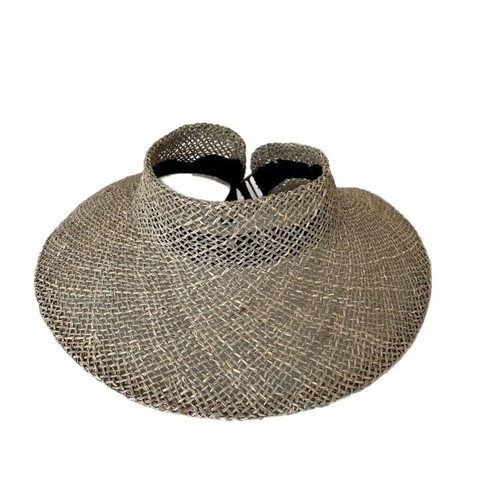 Foldable natural salt grass empty top hat portable Korean style rolled-brimmed sunshade straw hat seaside vacation hat