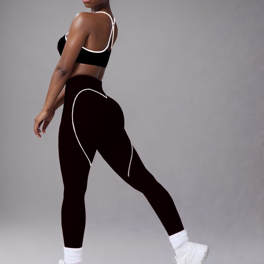 Procesamiento personalizado OEM comercio exterior europeo y americano transfronterizo belleza espalda deporte contraste color sujetador melocotón cadera alta cadera elástica pantalones de yoga