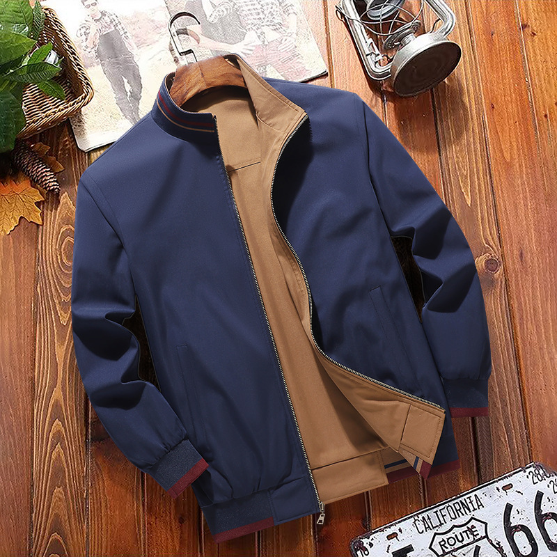 Cross-Border Foreign Trade Xiyin Amazon Men's Spring and Autumn Reversible Stand-Collar Jacket Casual Loose Coat with Printed Logo Cross-Border Foreign Trade Xiyin Amazon Men's Spring and Autumn Reversible Stand-Collar Jacket Casual Loose Coat with Printed Logo
