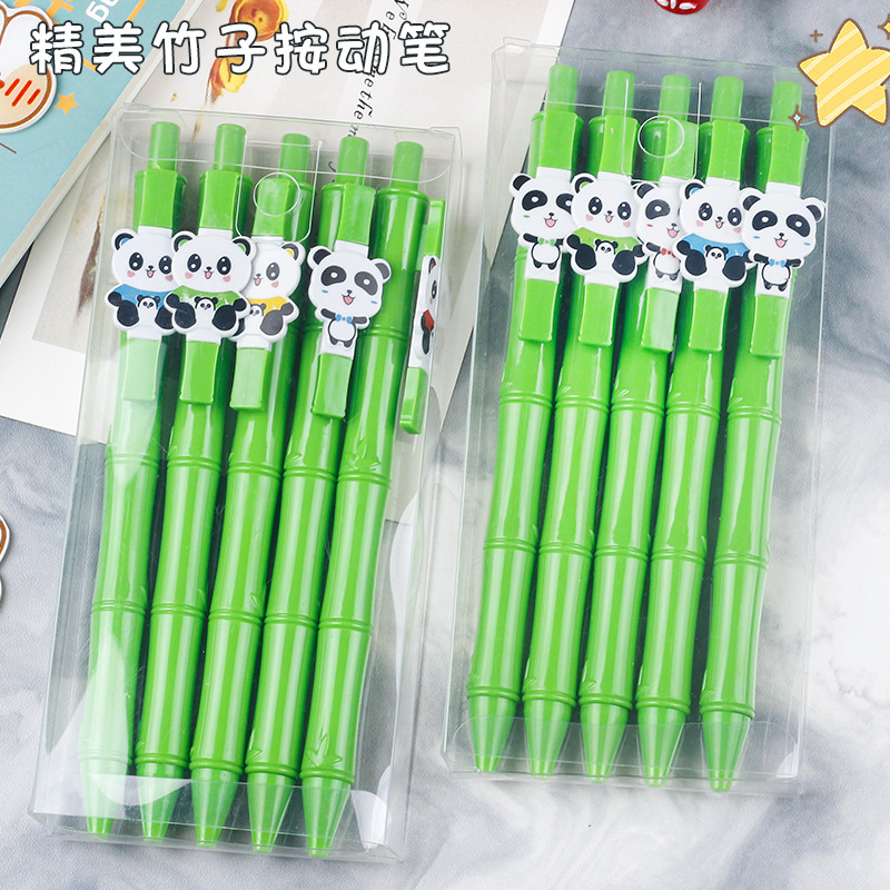 Creative Panda Clickable Neutral Pen Cartoon Panda Green Bamboo Jump Pen Black Writing Pen Student Study for Exams Office