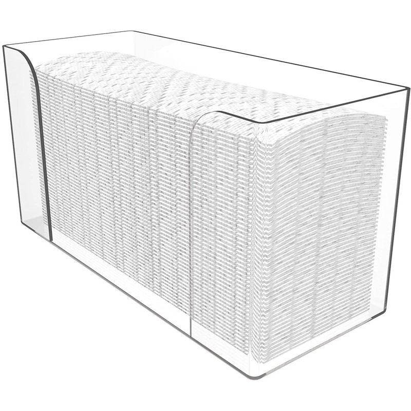 Acrylic N-Fold Tissue Box for Sanitary Countertops, No-Drill Pull-Out Multi-Fold Hand Towel Tissue Dispenser, Modern and Simple Design