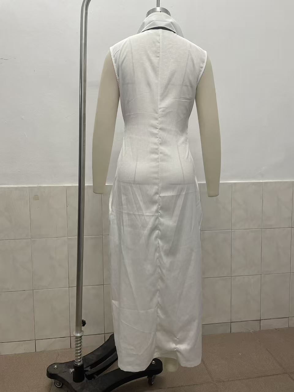 Elegant V-Neck Color-Block Casual Midi Dress For Women, Breathable Stretch A-Line Sundress For Daily Wear, Travel, And Office_ecoleips.com