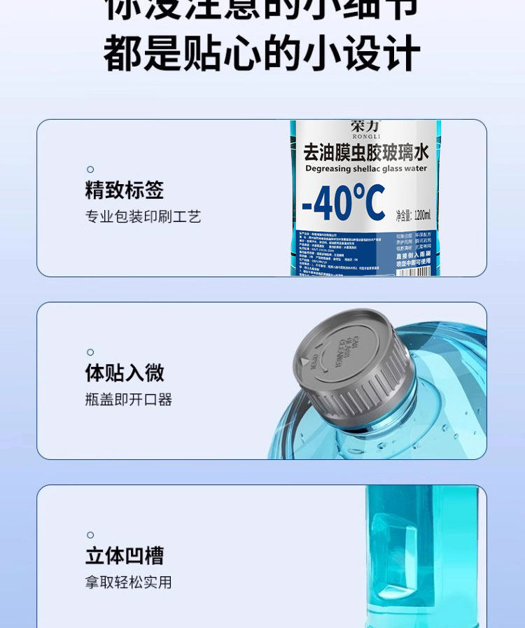 Rongli Oil Film Remover, Insect Residue Glass Cleaner, Winter -40 ℃ Large Capacity Car Windshield Washer Fluid for All Seasons