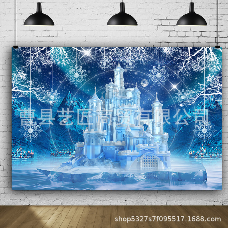 Ice and snow castle background banner winter white world photography background for birthday bridal shower