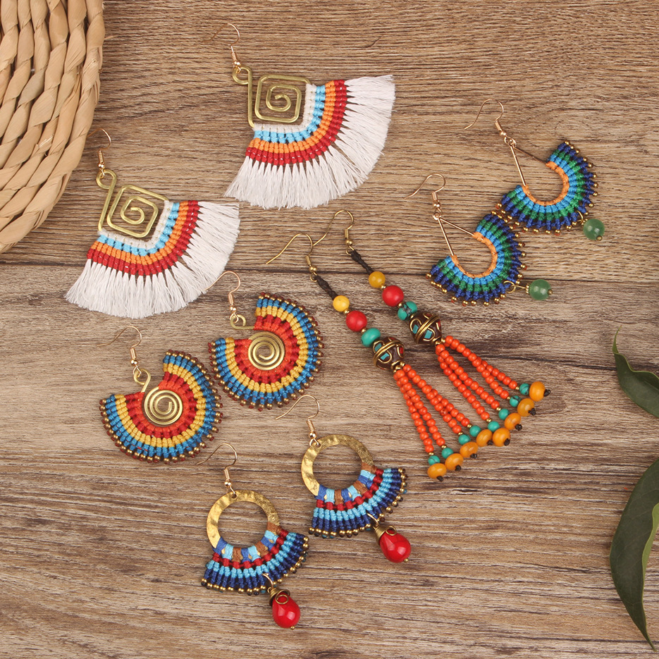 12g Weight Copper Ear Needle Material Drop Earrings Classification 1 Pair Quantity Holiday, Daily Occasion Beaded, Copper Material Geometric Pattern All Seasons Season Women's Gender Bohemian Style 1 Pair Bohemian Geometric Beaded Copper Drop Earrings 无