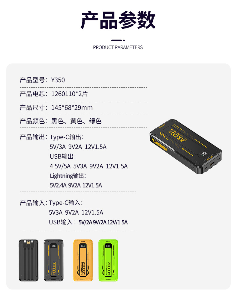 Mecha Powerbank mit Kabel 200 Millionen Super-Schnellladung 22,5W, 10000 mAh PD20W ultra-dünn mit Kabel