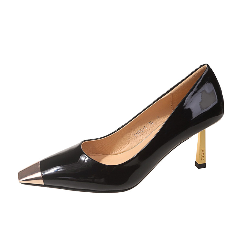 2023 Autumn New Thin Heel Metal Toe Shallow Mouth Leather Shoes Versatile And Elegant High Heels_vogvips.com