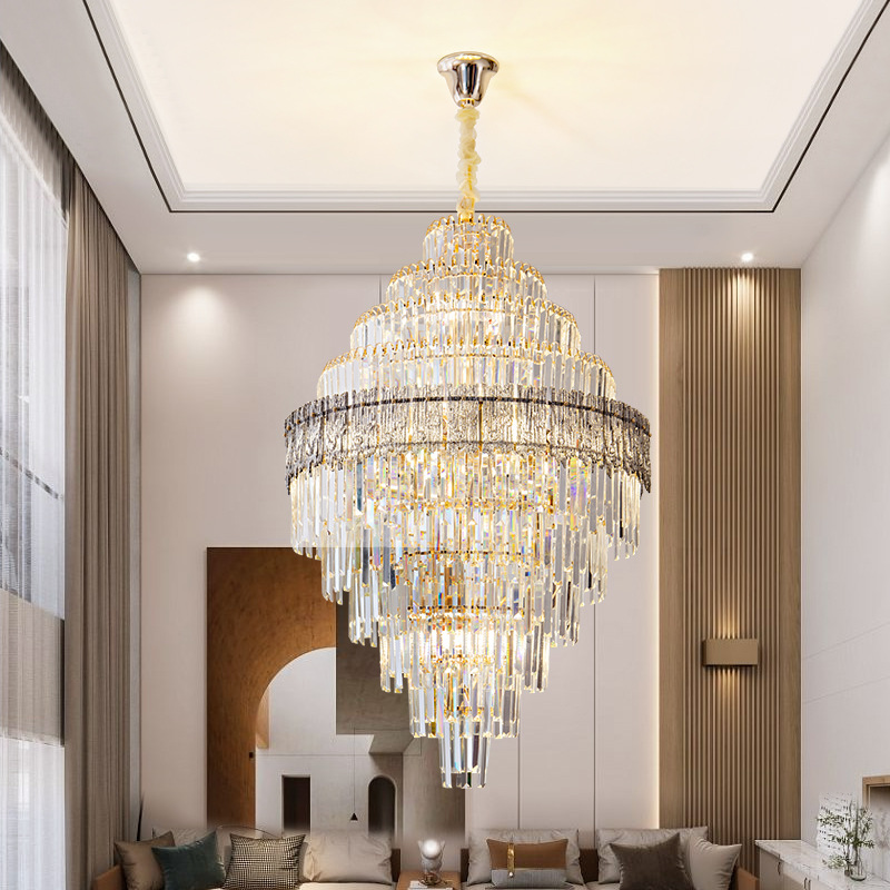 Escalera de lujo ligera, lámpara de sala de estar, elegante y simple, lámpara de cristal de salón de villa de lujo ligero moderno, lámpara de cristal de vestíbulo del hotel