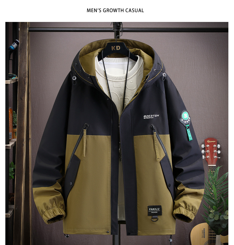 Men's autumn and winter plush and thickened work clothes jacket with a trendy contrasting color patchwork casual winter_voghion.com