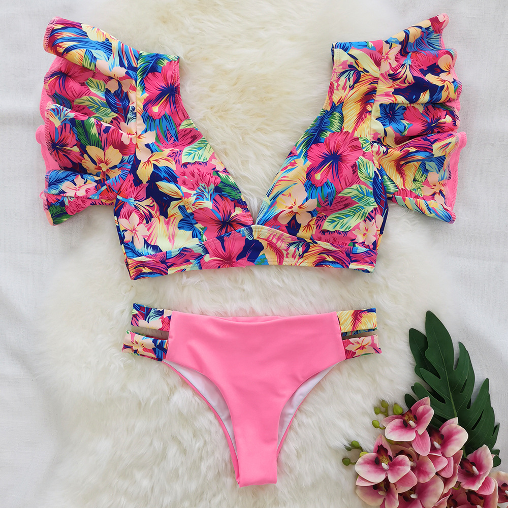 192g Weight Sexy Feel Of Sensation Briefs Panties Style Polyester Fabric Type 2 Pieces Set Quantity Swimming Pool, Beach Occasion Ditsy Floral Pattern Women's Gender Women's Ditsy Floral 2 Pieces Set Bikinis Swimwear 27