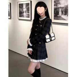 韩剧女主穿搭学院风格子连衣裙子女初春新款超好看法式百褶裙