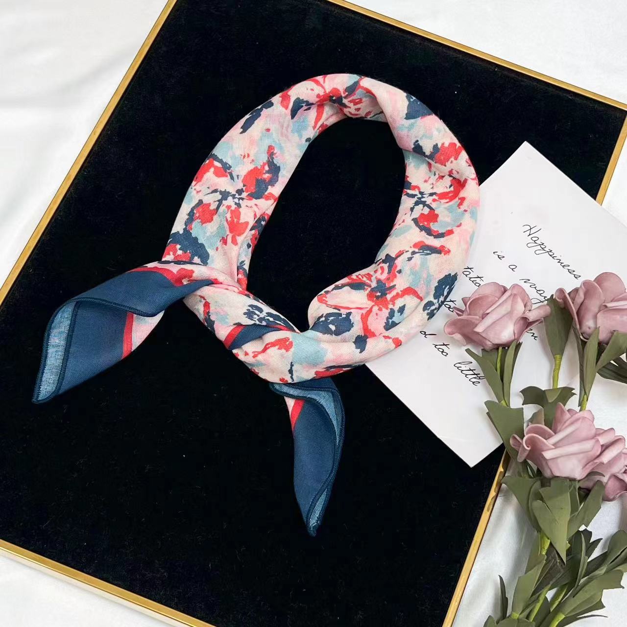 60g Weight Kerchief Classification Daily Occasion cotton and linen Material Flower Pattern Summer Season Women's Gender IG Style Style Women's IG Style Flower Cotton And Linen Kerchief 69